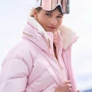 Bogner Light Pink Ski Jacket with Shearling Collar